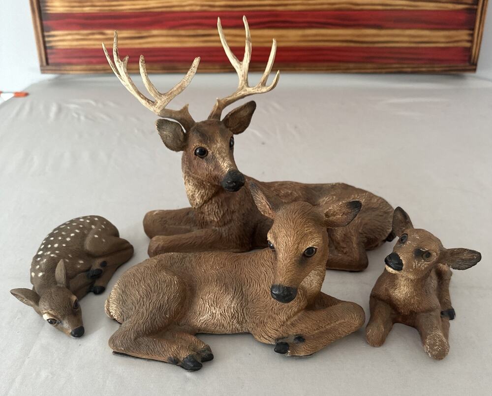 Vintage Homco Deer Family 1985 Buck Doe Fawn Resin Farmhouse Man Cave Cabin USA